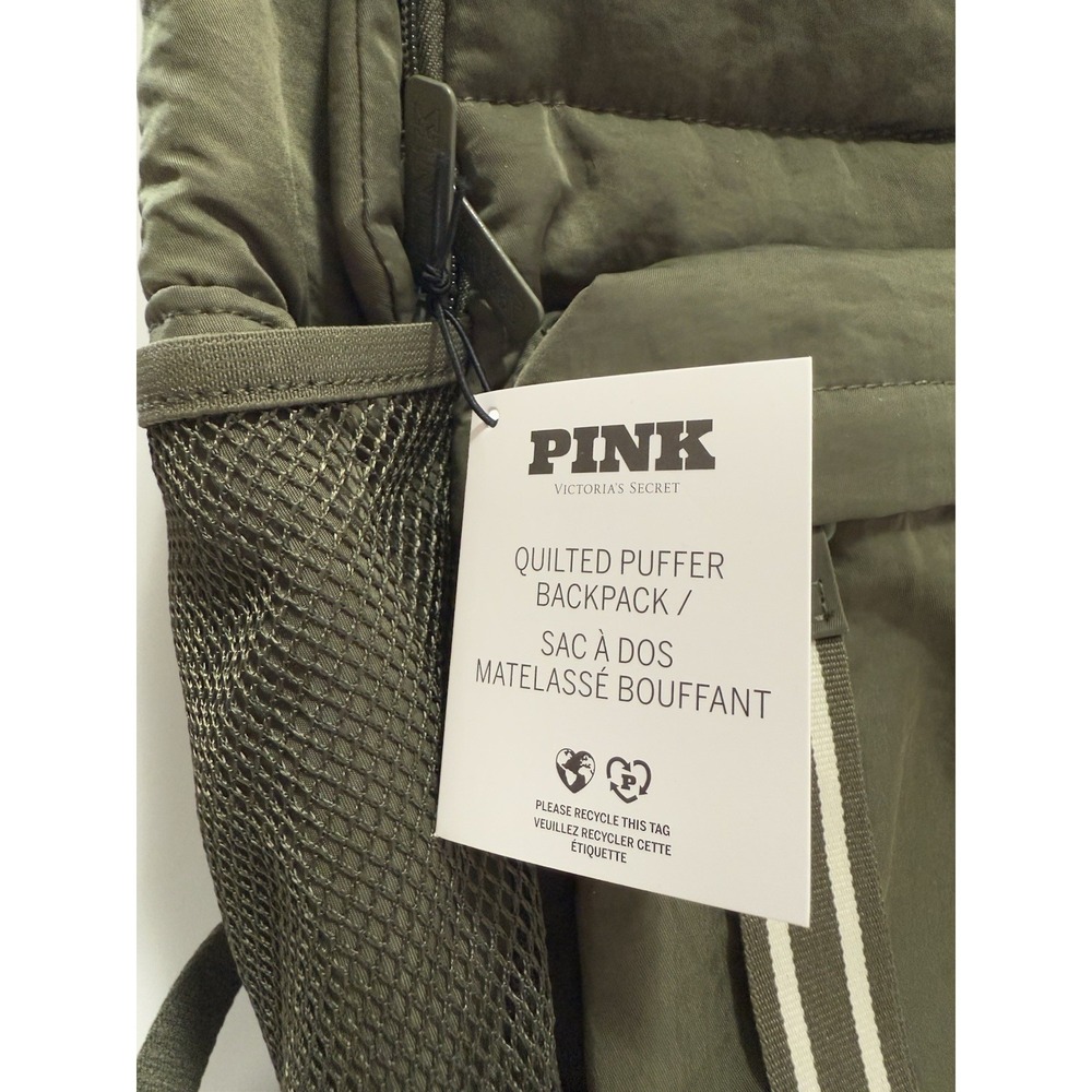 Victoria's Secret Pink Backpack Quilted Puffer Adjustable Strap Safari Green - Picture 6 of 8
